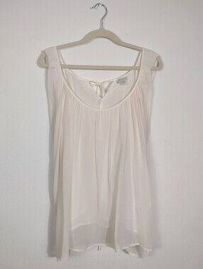 Garnet Hill Silk Grecian Scoop Neck Flowy Tie Back Blouse Cream Ivory Size 14